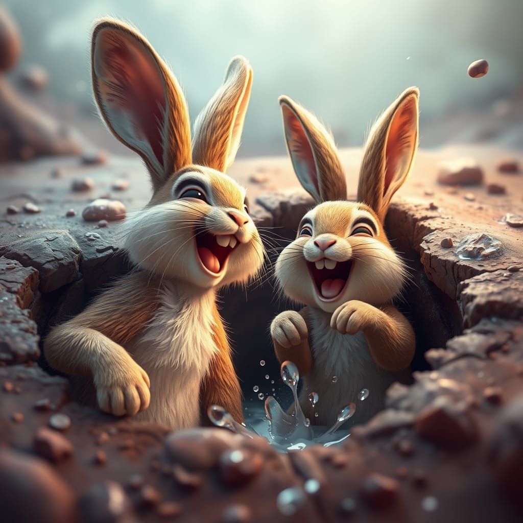 Bunny Laughing at Friend: Detailed Matte Painting