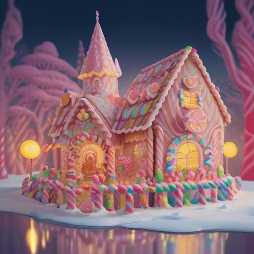 Candy Art Gingerbread House in Digital Illustration