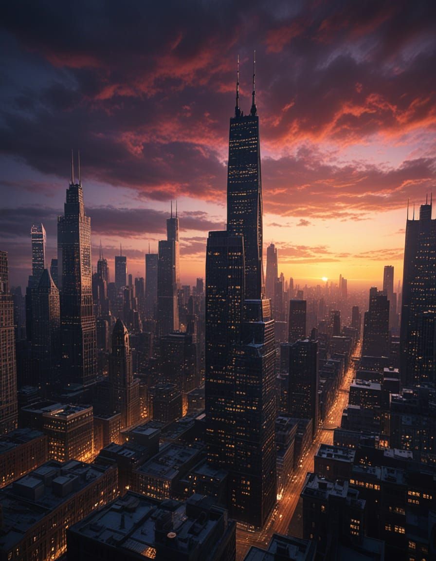 Chicago Cityscape Transformed into a Fantastical, Glowing Me...