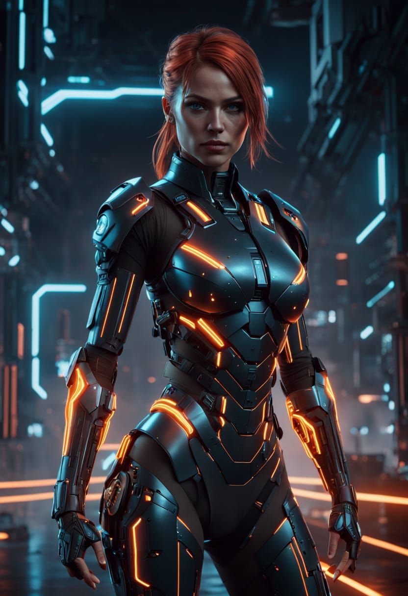 Female Rinzler with Neon Circuitry in Cyberpunk Style