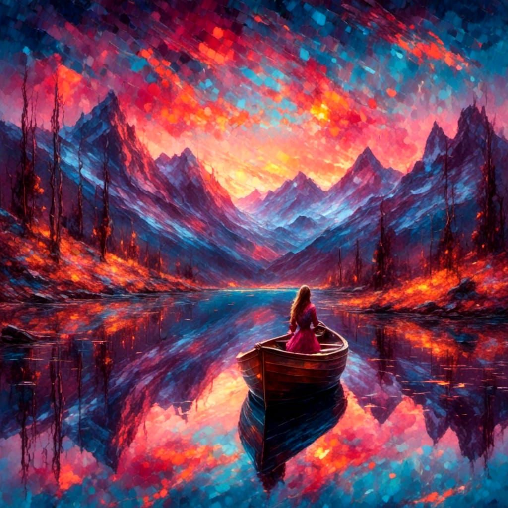 Picturesque Lake Landscape with Mountains and Sunset