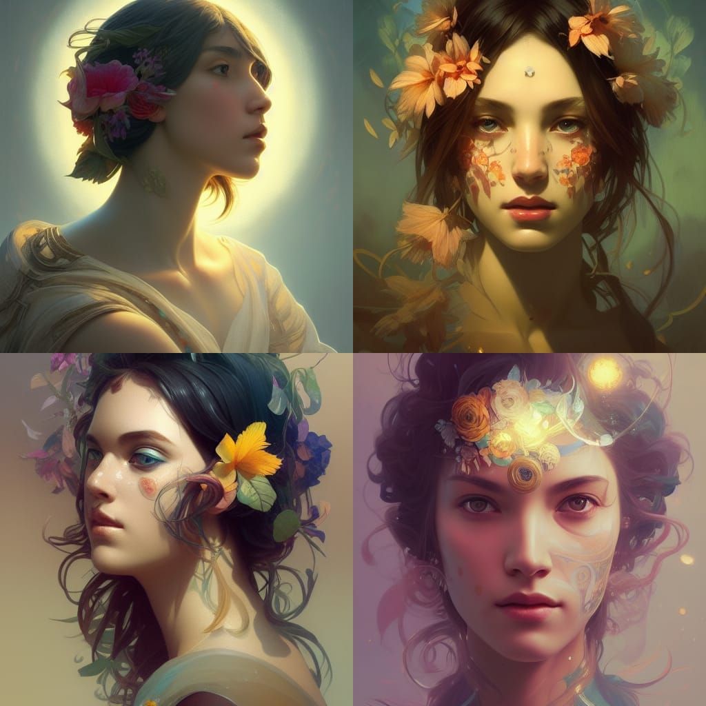 Flowers, Sun, Moon, and Zodiac Portrait in Digital Art