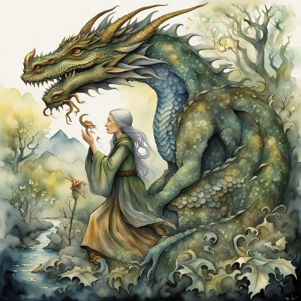 Lillabet: Grandmother of Dragons in Surreal Comic Style