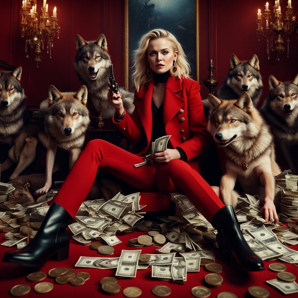 Woman with Wolves and Gun: Digital Matte Painting