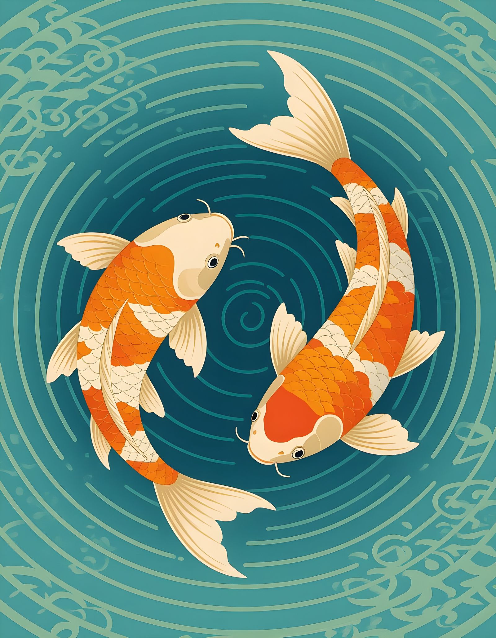 Koi Fish in Vintage Anime Style