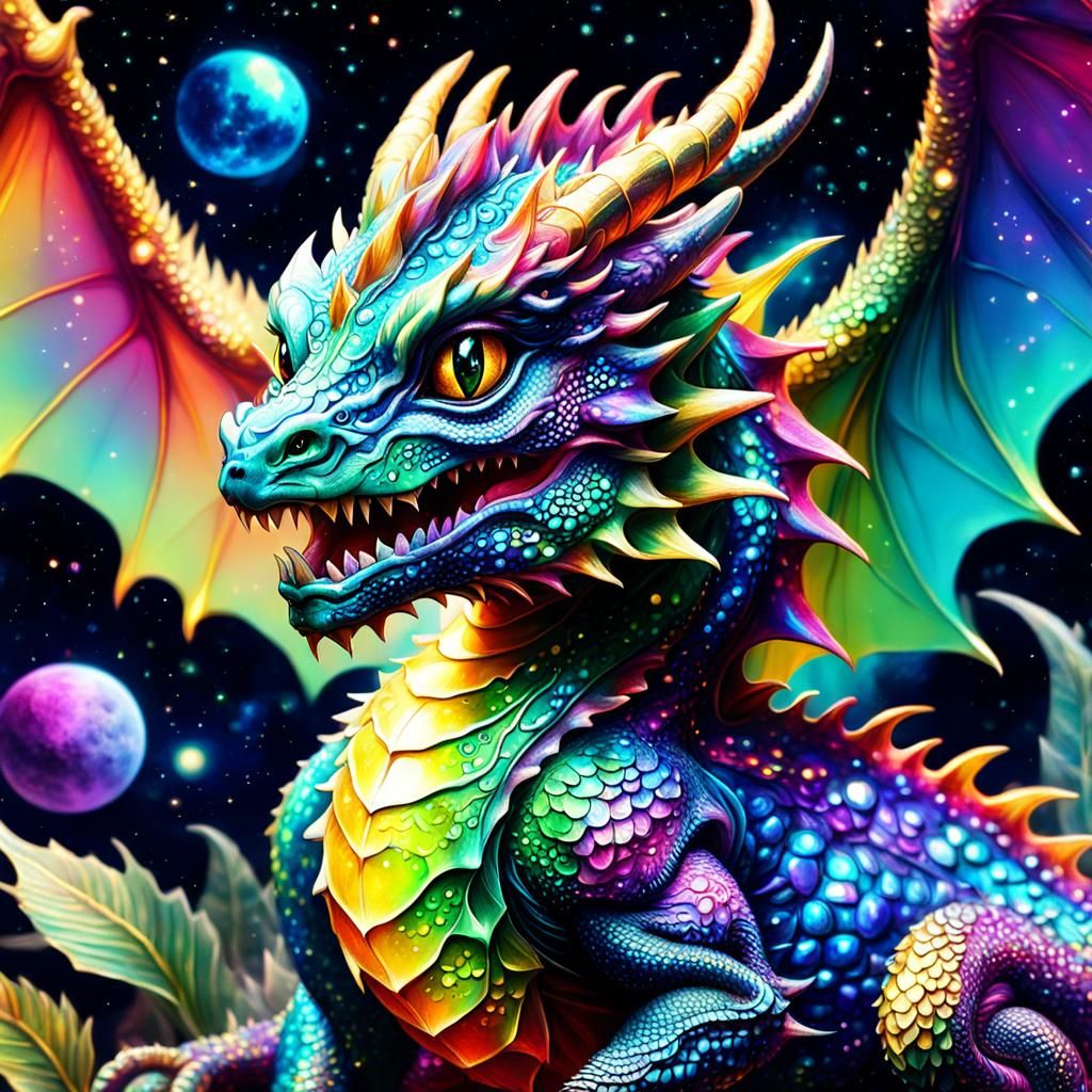 Detailed Multi-Colored Baby Dragon Illustration