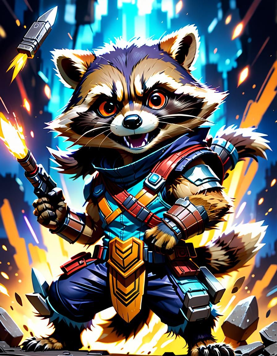 Chibi Rocket Raccoon with War Paint in Anime Style