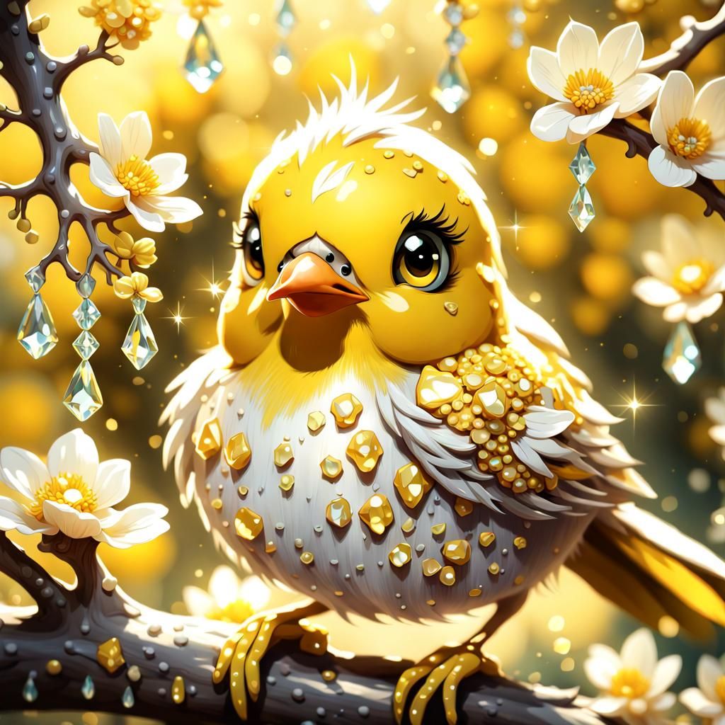 Diamond Bird in Enchanted Garden, Digital Art