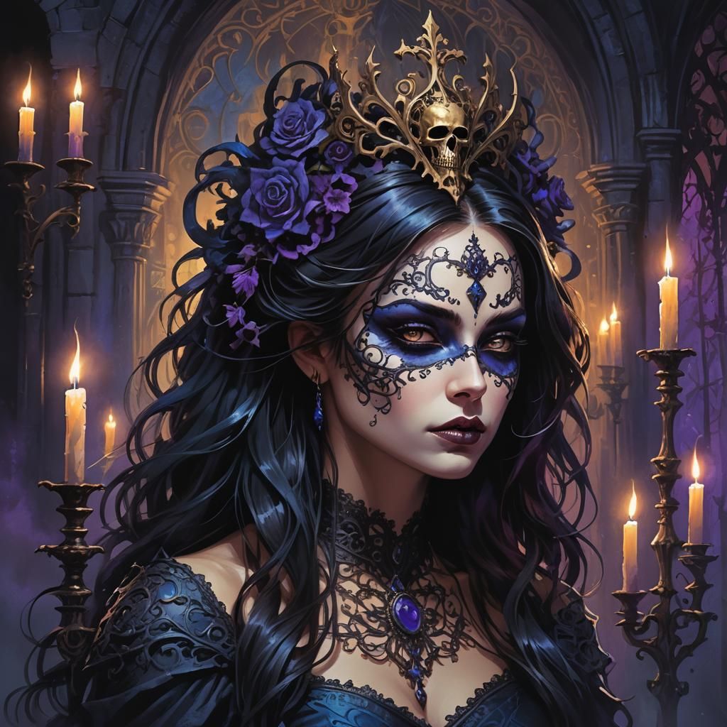 Mysterious Gothic Woman Portrait with Mask