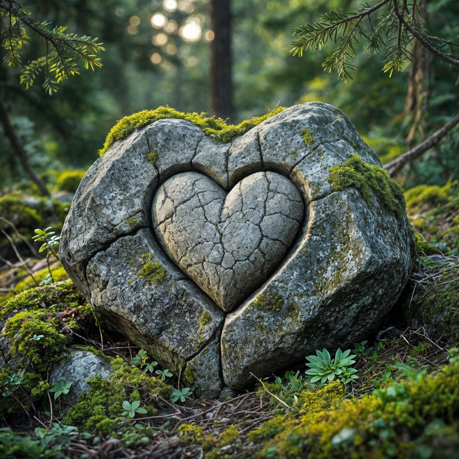 Heart Carved in Granite Rock with Golden Hour Lighting