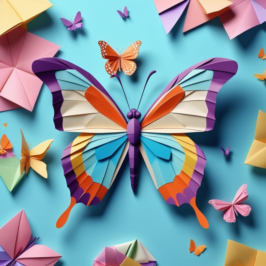Pastel Butterfly in Origami World, Hyperrealistic Digital Ar...