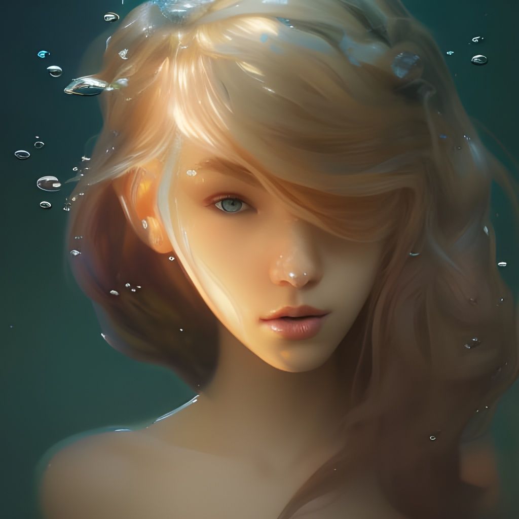 Detailed Chibi Mermaid Portrait in Art Nouveau Style