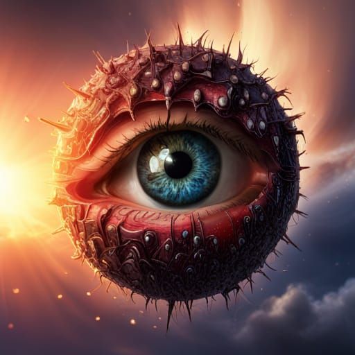 Exploding Eyeball with Needles in Golden Hour