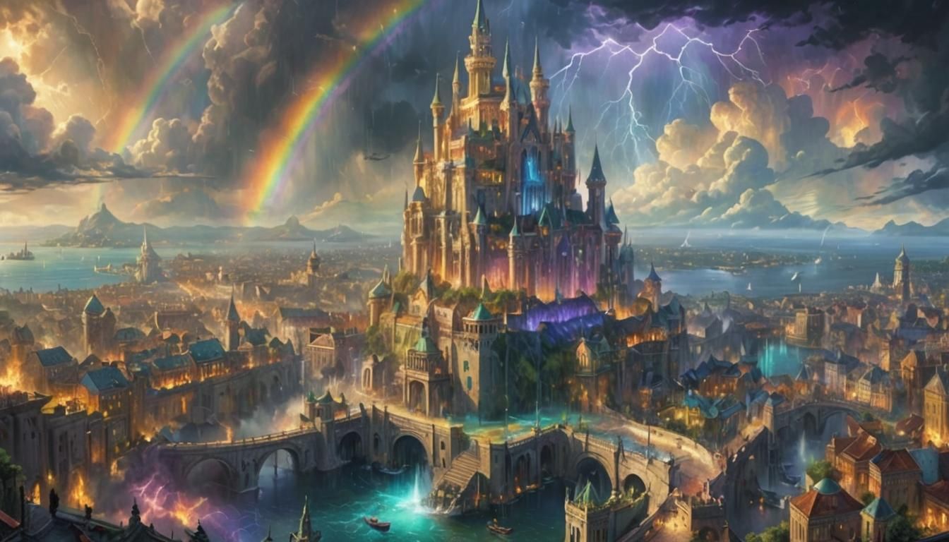 Grand Gothic Palace in Iridescent Cityscape Fantasy Art