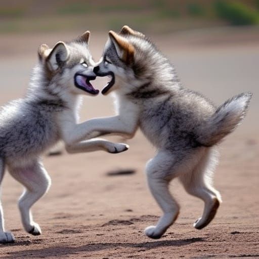 cute wolf pups romping and playing