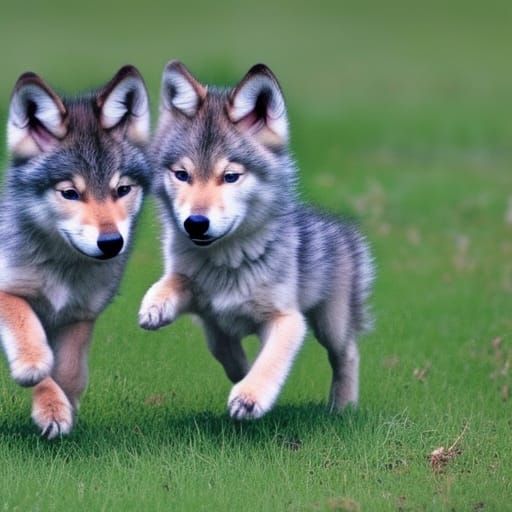 cute wolf pups romping and playing