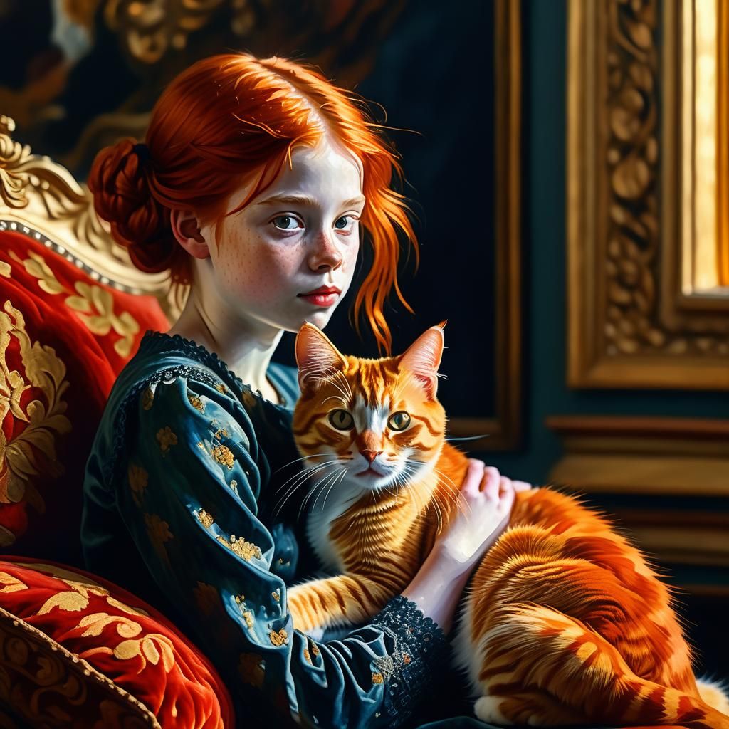 Gouache Impressionist Portrait of a Cat-Girl