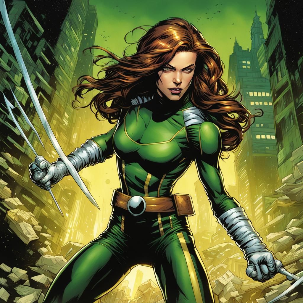 Rogue from X-Men in Comic Book Art Style