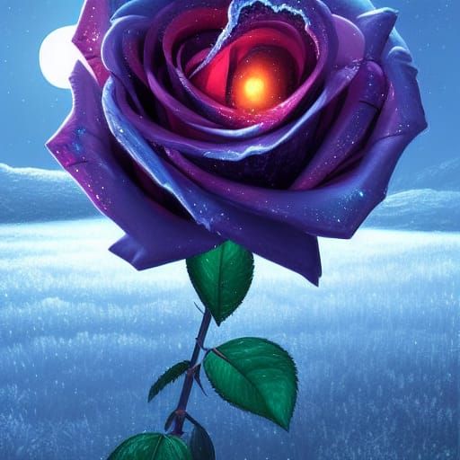 Frozen Rose Under Full Moon: Digital Concept Art