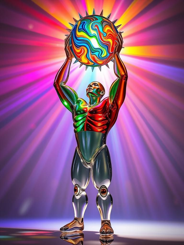 Glass Humanoid Sculpture Displaying Power in Rainbow Light