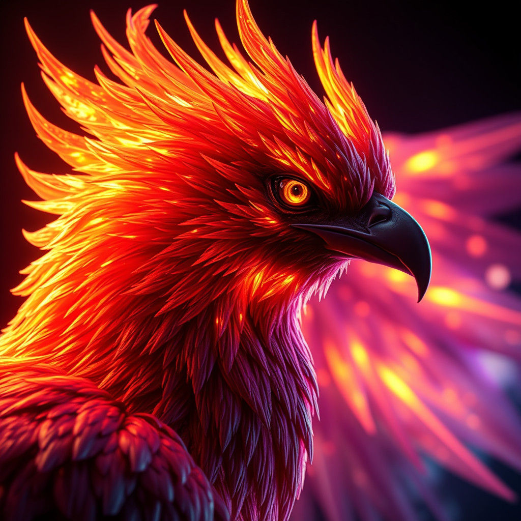 Glowing Firebird Portrait in Dark Fantasy Style