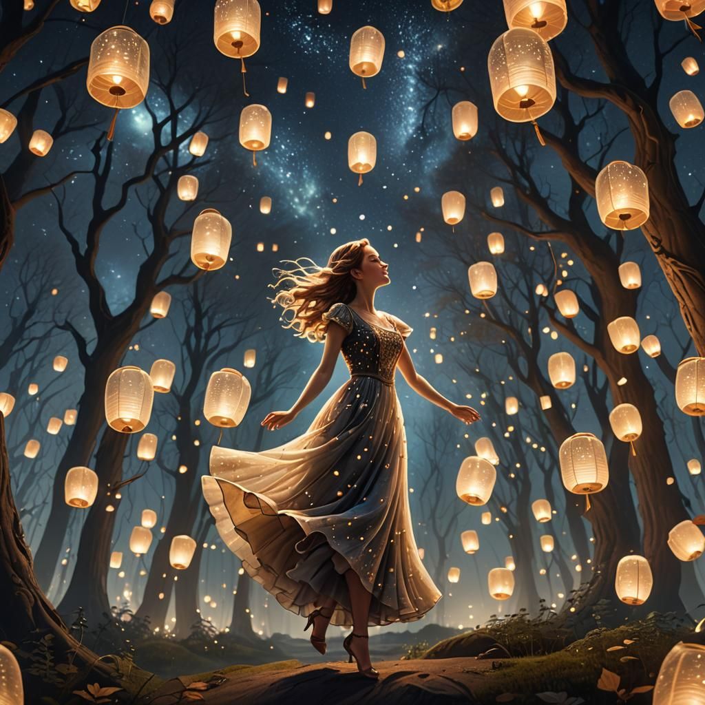 Magical Night Dance in Fantasy Forest