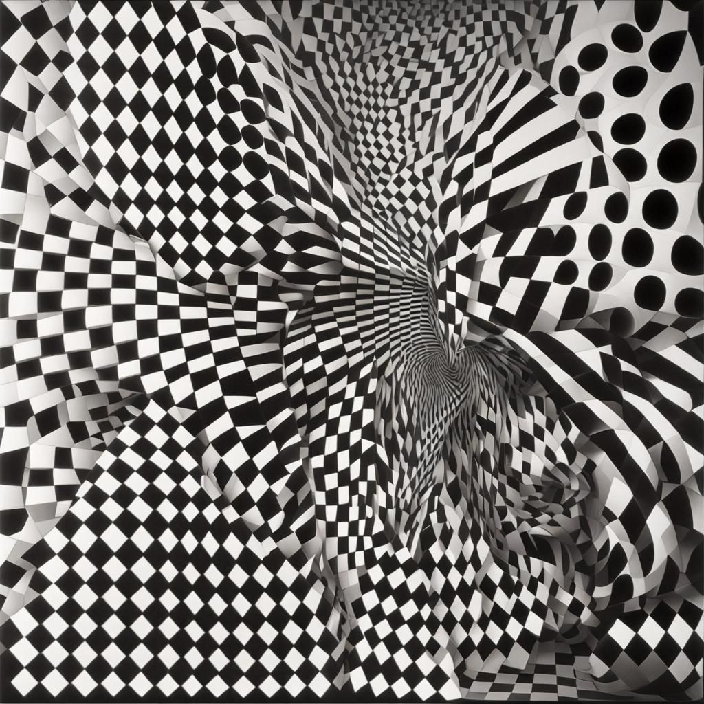 16k resolution, art by Victor Vasarely, Bridget Riley, Rubin’s vase, two perspectives, black and white, face versus vase...