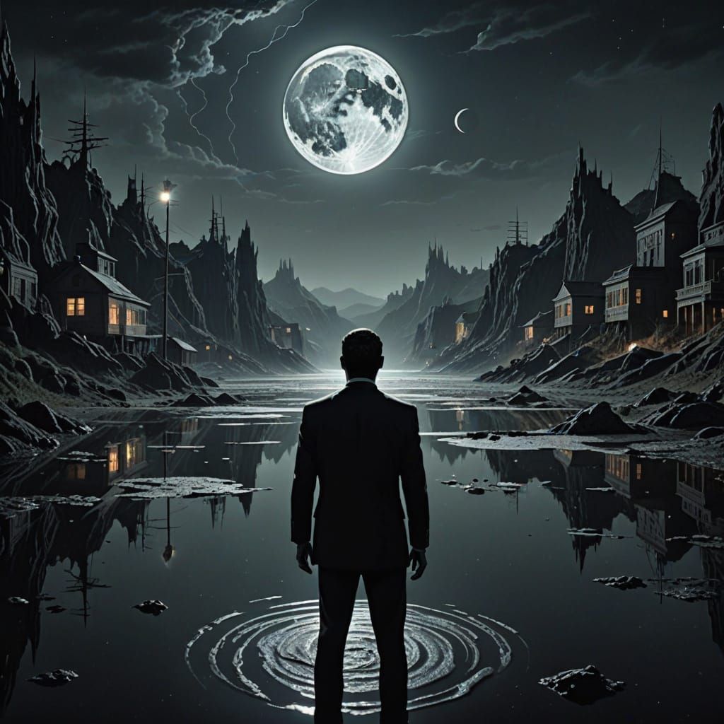 Surreal Men in Black Scene on Alien Lake