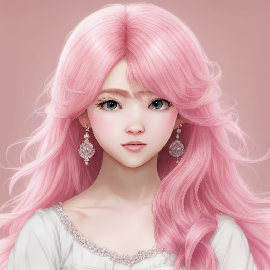 Anime Style Princess with Long Pink Hair