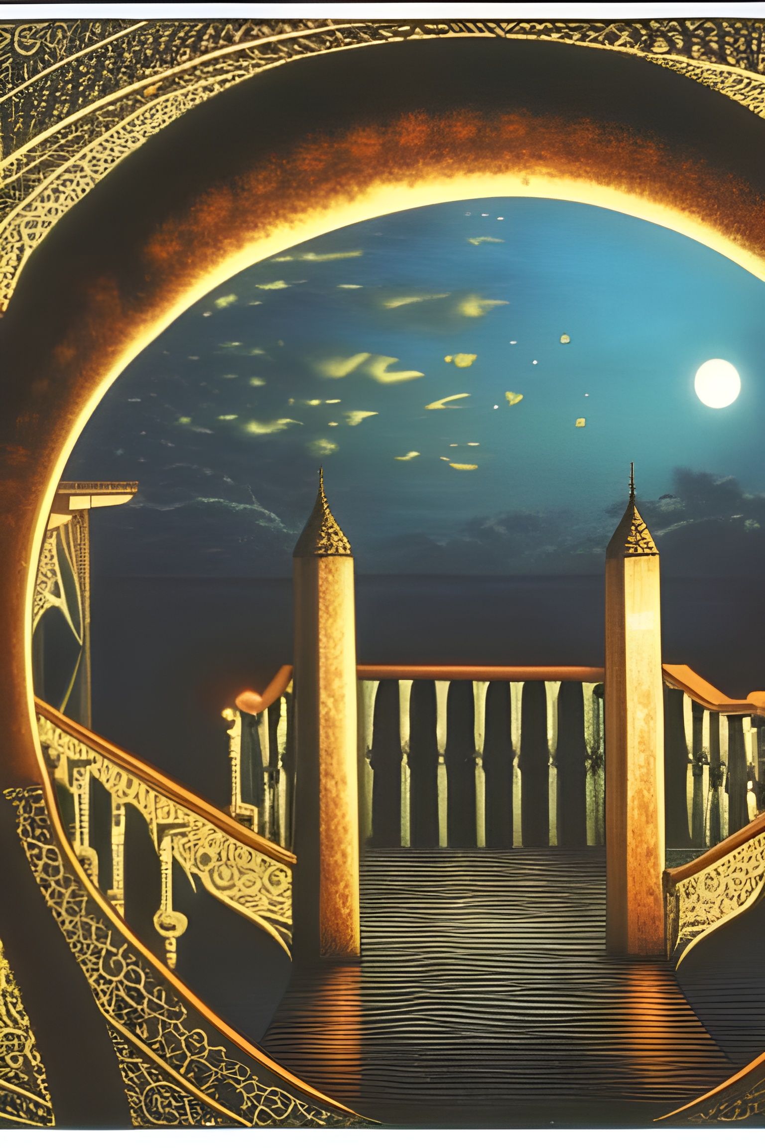 Crescent Moon Gazebo: A Detailed Fantasy Landscape