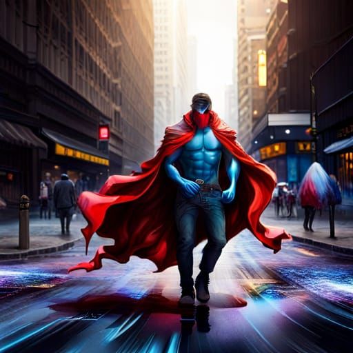 Superhero Flying in Graffiti Art Style