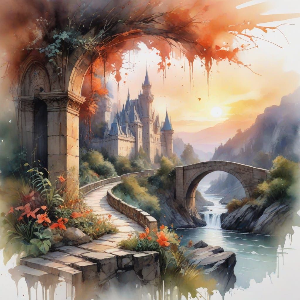 Majestic Castle on Cliffside in Golden Light