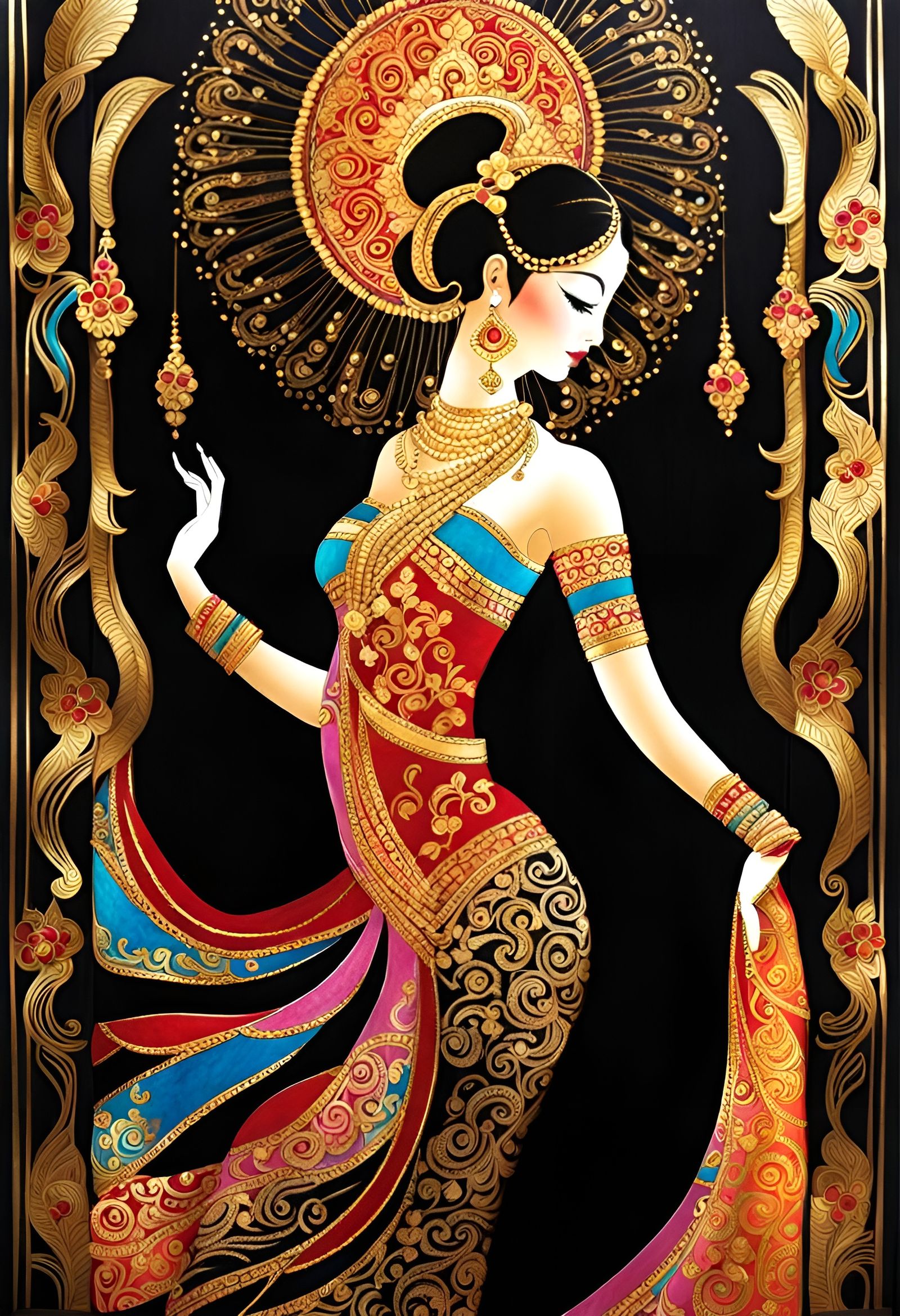 Batik Dancer with Gold Accents