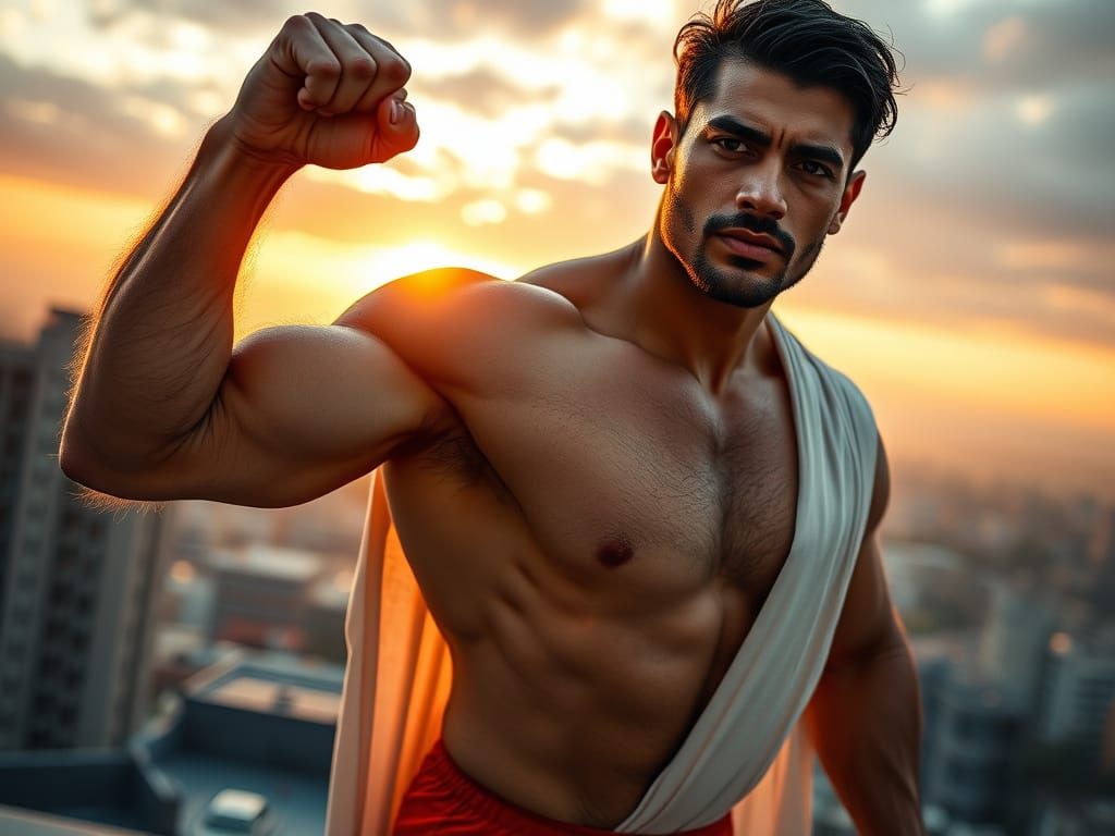 Strong Indian Alpha Man in Superman Costume