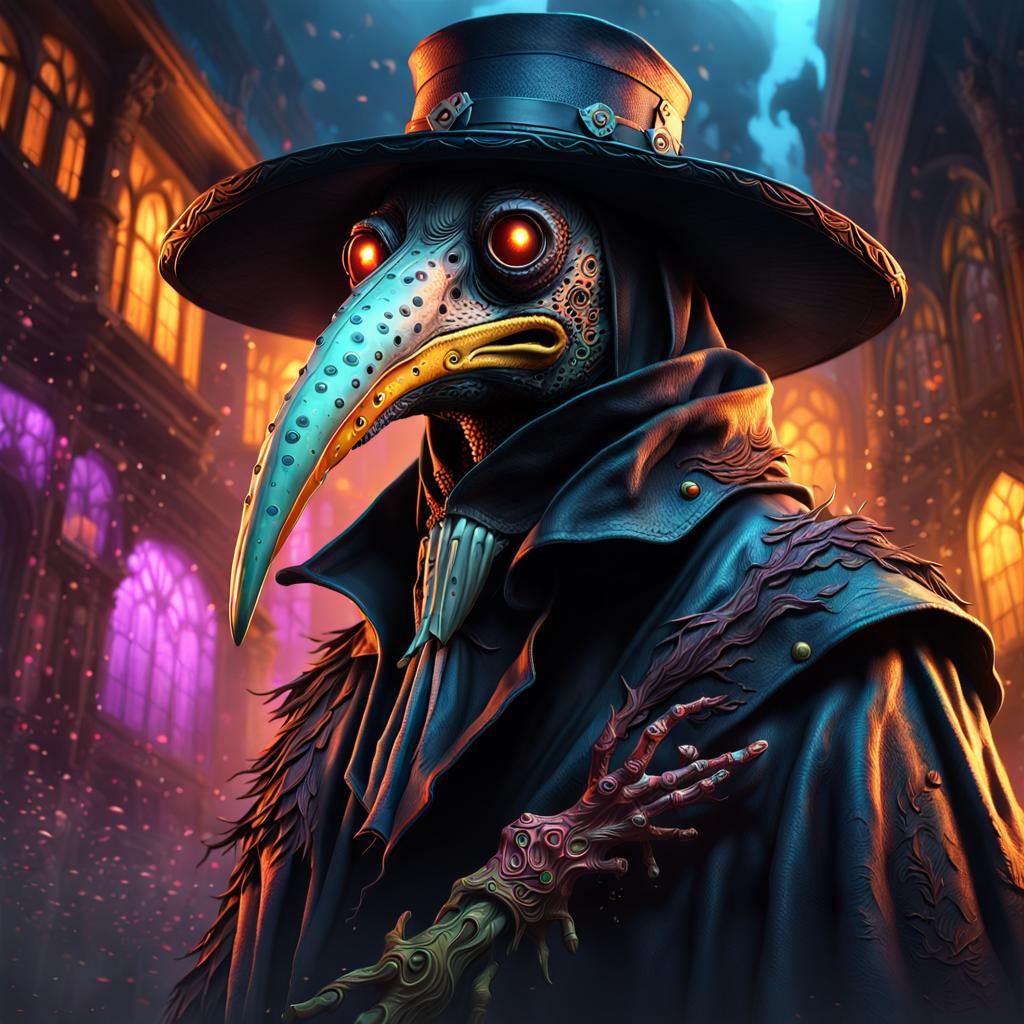 Infected Plague Doctor in Hyperrealistic Dark Fantasy Style
