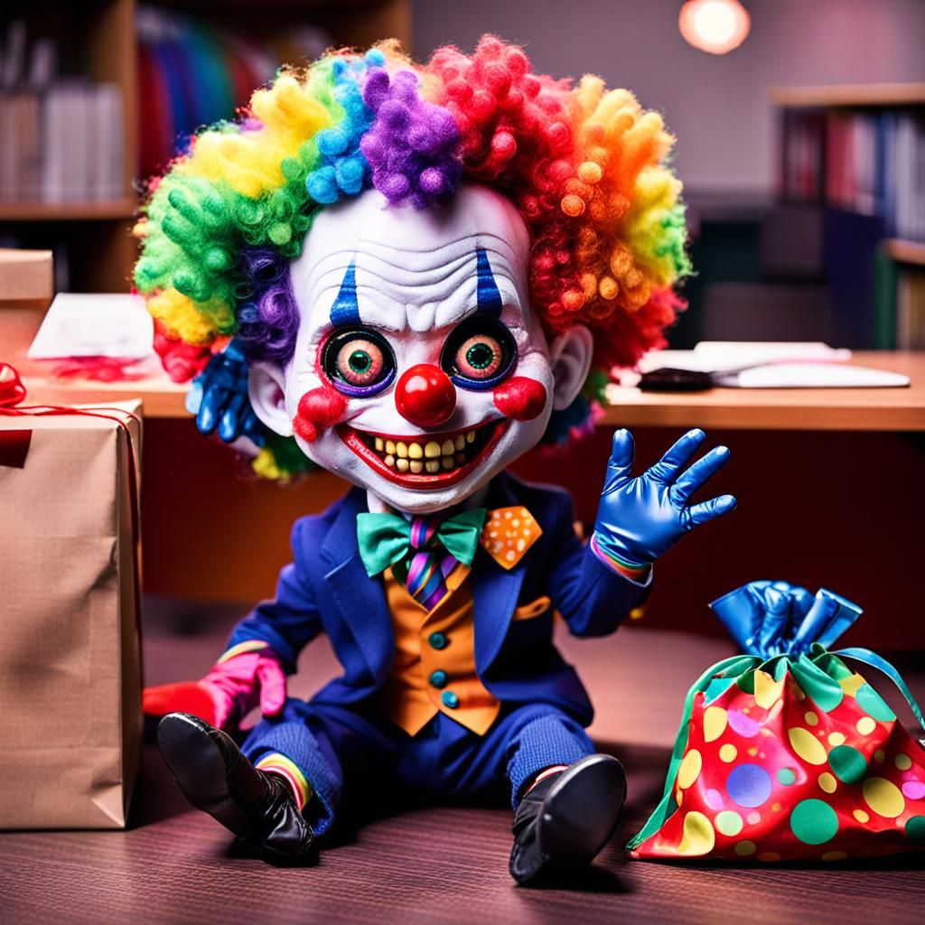Creepy Porcelain Clown Doll Emerges From Gift Bag