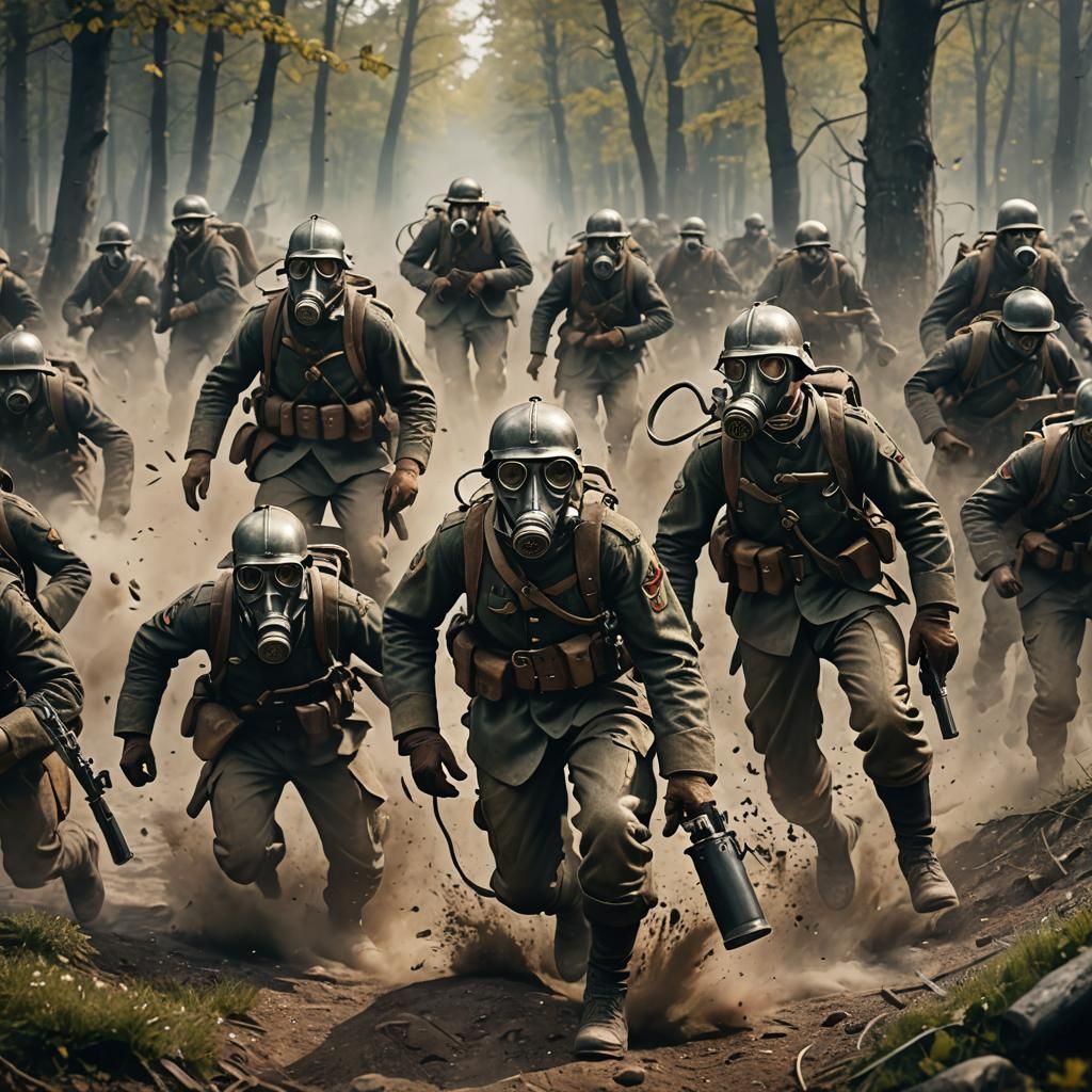 WWI German Soldiers Charging in Detailed Matte Painting