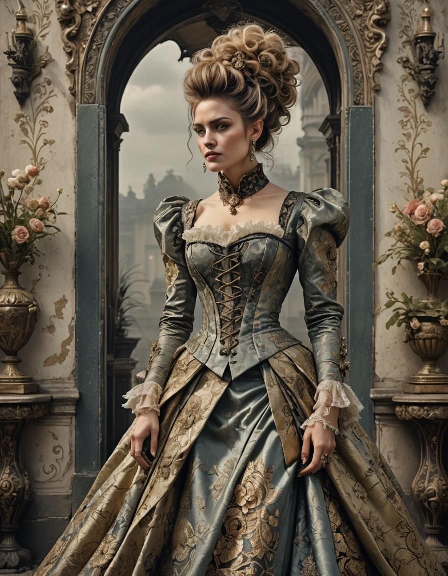 Elegant Woman in Punk Rococo Victorian Fusion
