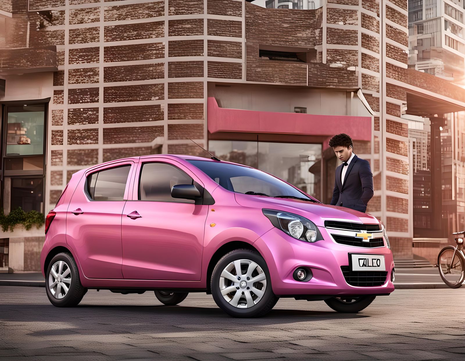 Pink 2013 Chevrolet Celerio Hatchback 3D Render