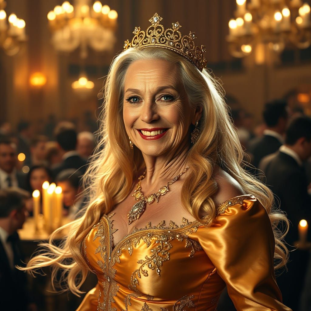 Elegant Elderly Transvestite as Cinderella Enters Golden Bal...