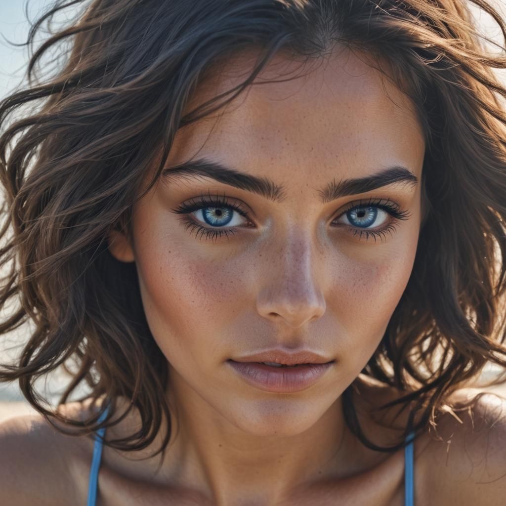 Sensual Nude Woman with Long Brown Hair in Sunlight