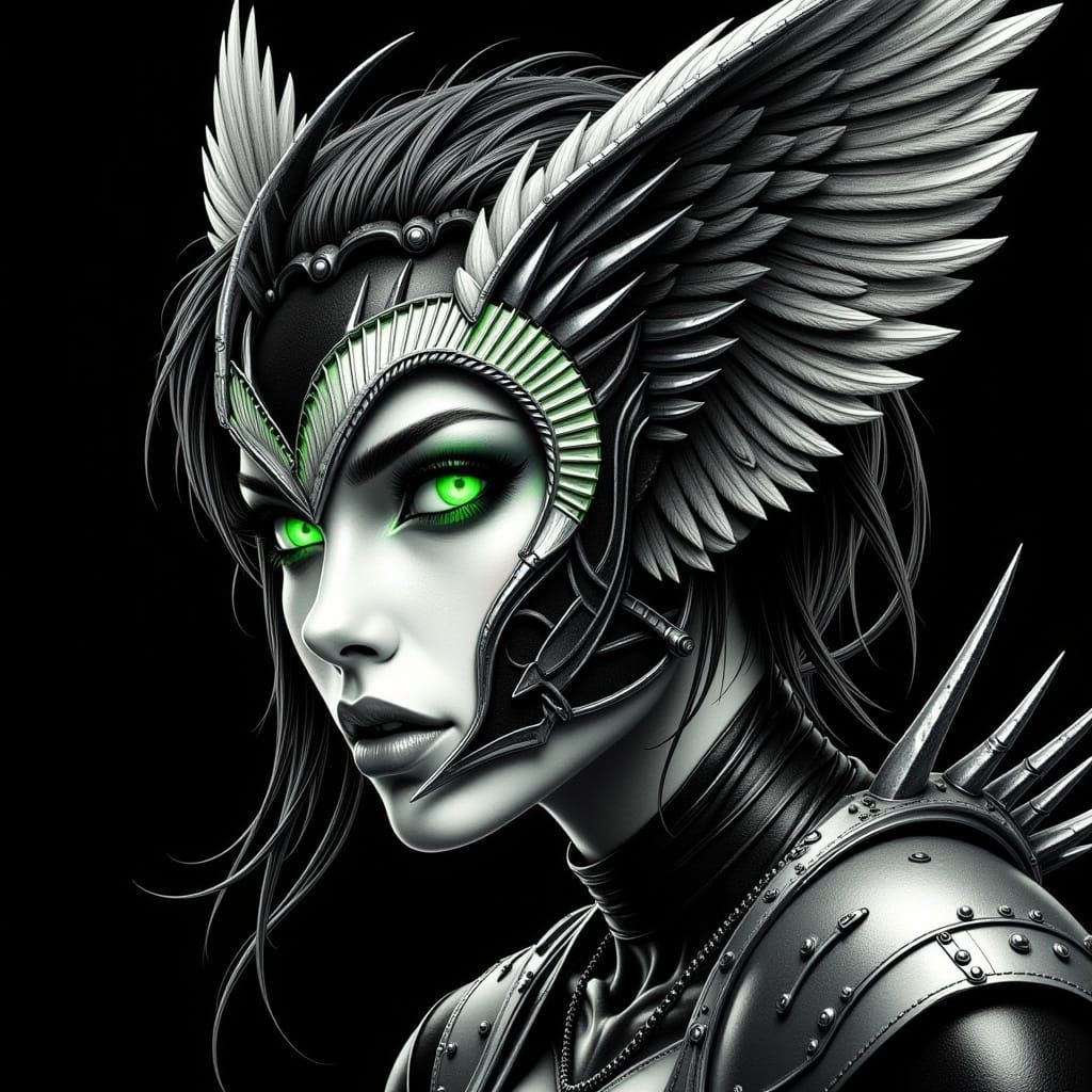 Futuristic Dark Angel in Pencil and Ink