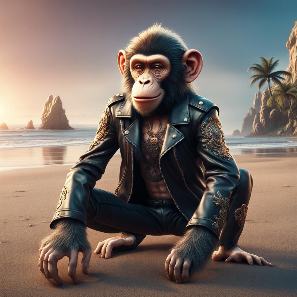 Rock and Roll Monkey on the Beach: Detailed Art