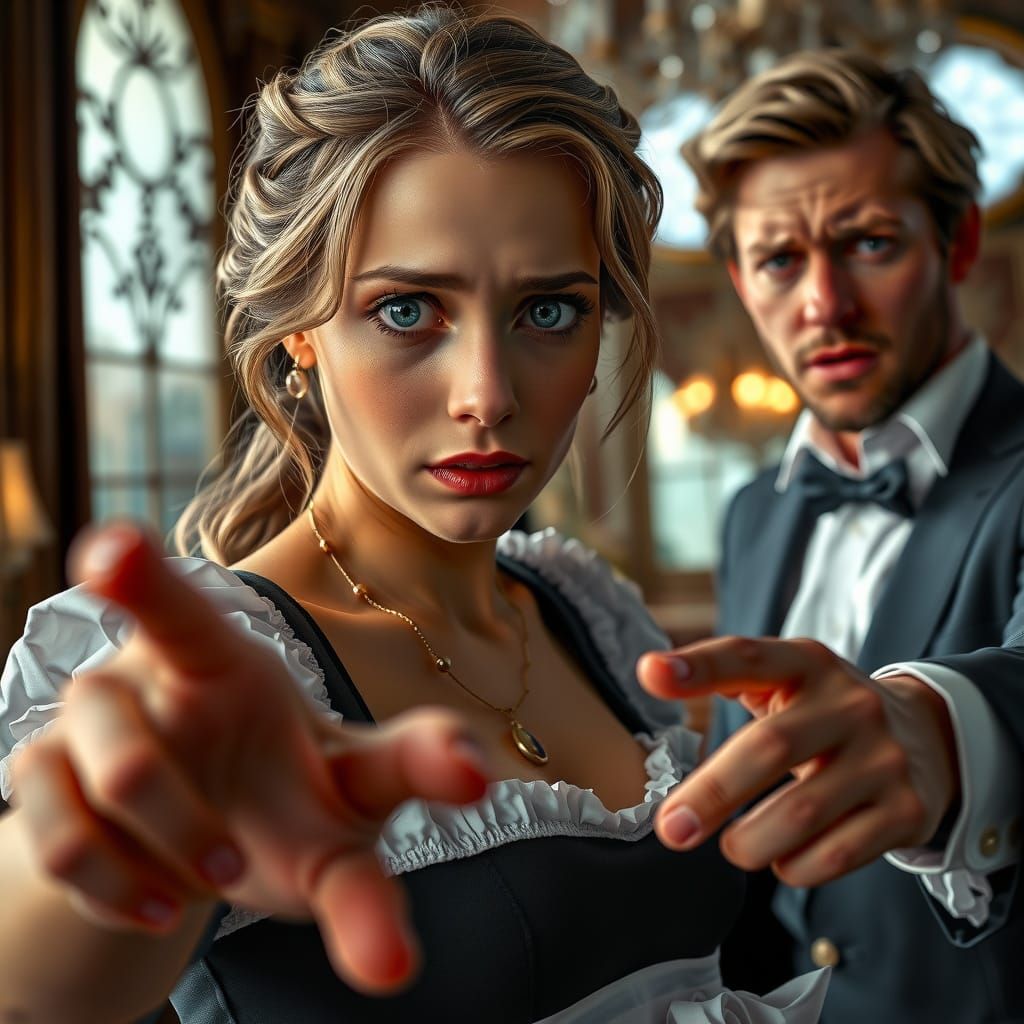 Ultrarealistic Woman in French Maid Outfit, Tears of Determi...