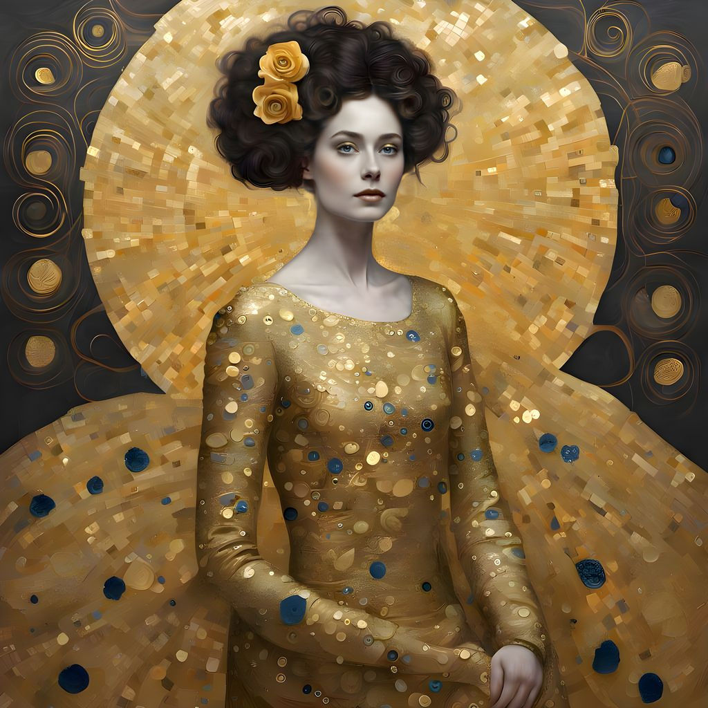 Golden Lady Portrait in Art Nouveau Style