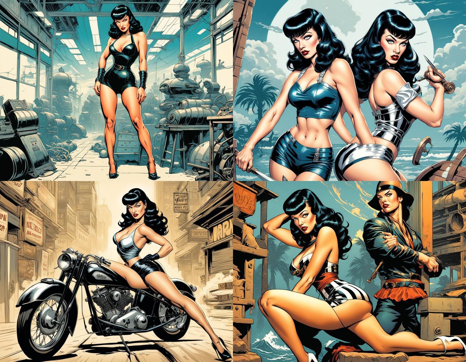 Pin-Up in Ancient Ruins with Flying Whales