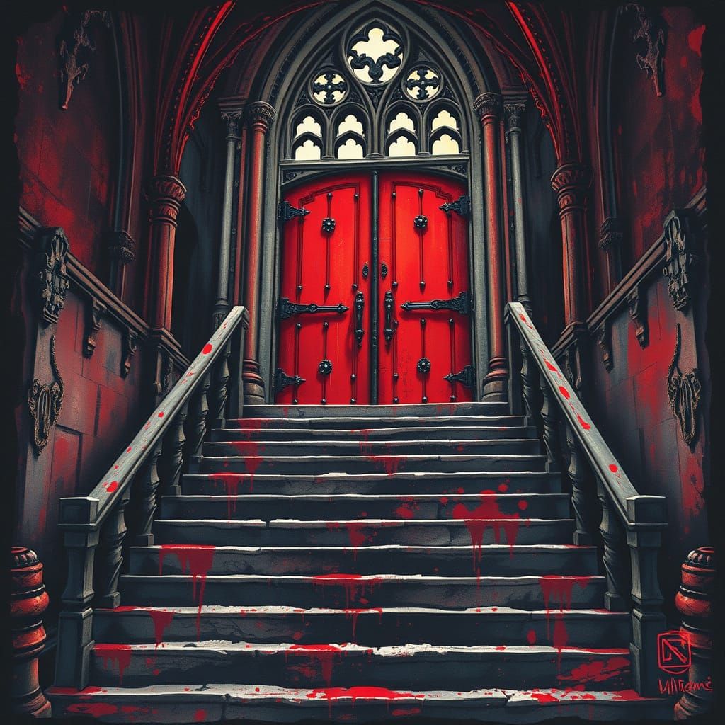 Gothic Scarlet Doors in Alcohol Ink Style