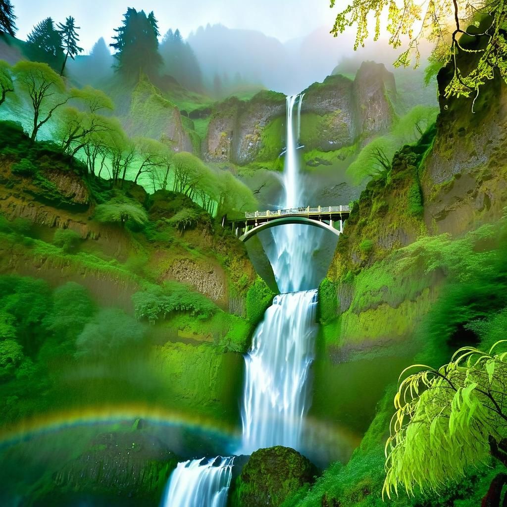 Multnomah Falls: Columbia River Gorge in Morning Light