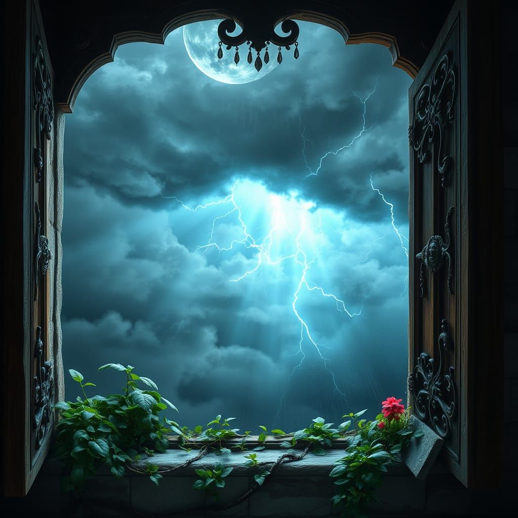 Stormy Day Unfolds through Majestic Window