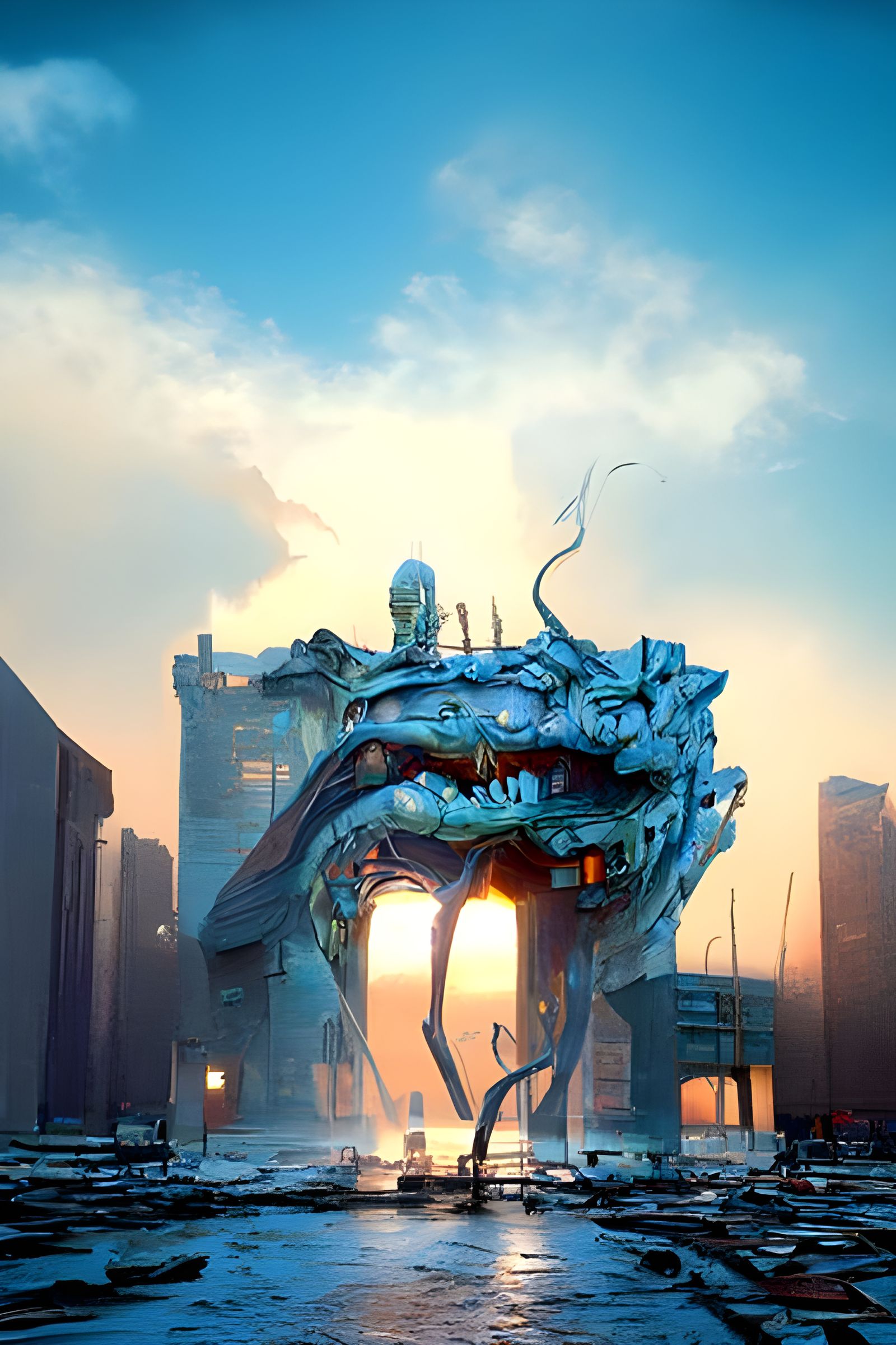 Lovecraftian Great Devourer in Cyberpunk City